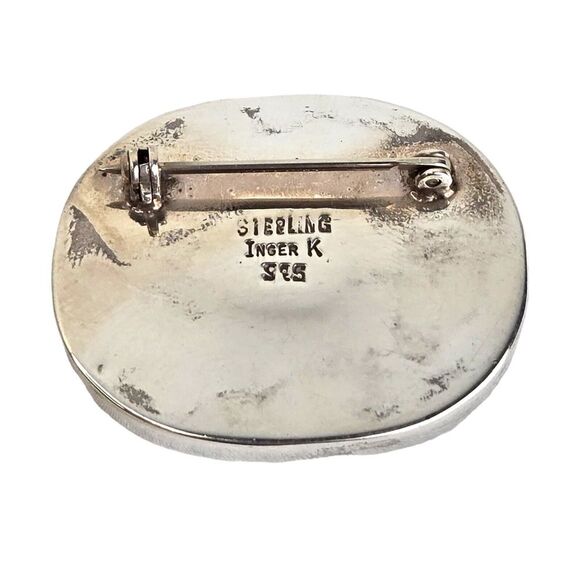 Inger K Sterling Silver 925 and Onyx Modernist Brooch‎ Vintage Signed - Picture 4 of 6